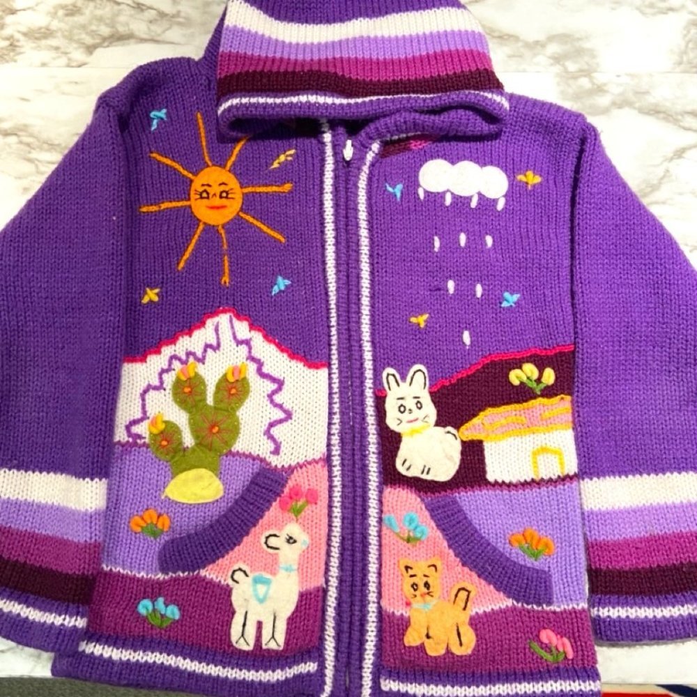 Handmade Zipper Front Hoodie with Embroidered Accents Girl's Size M GUC